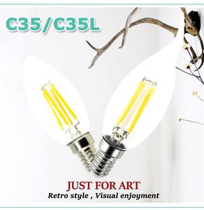 Dimmable LED Edison C35 C35L E14 LED Candle Light Filament Retro Clear Lampa W W V V Kall varm vit för ljuskrona