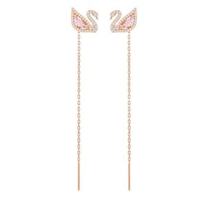 Rosa Quastenohrringe großhandel-Luxus Schwandesigner Hölzer Ohrringe für Frauen Marke Lange Quaste Ohrringe mit rosa Kristallschmuck Geschenk