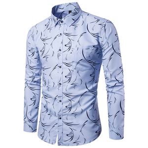 2019 Simple Fashion Men Work Shirt Printing Long Sleeve Spring Autumn Man Casual Shirts Plus Size Camisa Masculina Chemise Homme