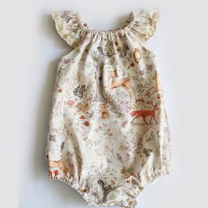 Baby Girl Pagliaccetto Estate Carino Neonato Ragazze del bambino Pizzo Floreale Stampa di cervi Pagliaccetti Vestiti della neonata Tuta Abbigliamento per bambini B11