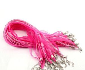 100pcs/lot Hot PINK Organza Ribbon & Cord Necklace - Clasps Necklace JEWELRY Making Chains