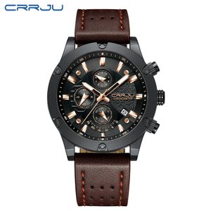CRRJU Mode Uhr Männer Neue Design Chronograph Big Gesicht Quarz Armbanduhren männer Outdoor Sport Leder Uhren orologio uom2665