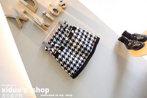 Осень прибытия девочки мода Houndstooth 2 куски костюма Coatskirt Kids Tweed Sets Girl