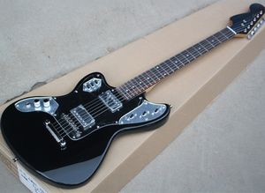 Fabryczna sprzedaż bezpośrednia sprzedaż leworęczna czarna gitara elektryczna z Rosewood Fretboard, Black Pickguard, oferując usługi dostosowane
