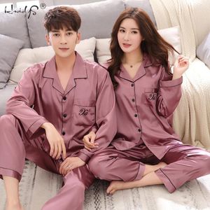 Luxo pijama terno cetim seda pijama conjuntos casal sleepwear família pijama amante noite terno homens mulheres casual casa roupas t200110