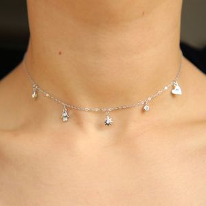 Partihandel-Härlig tjej Kvinnor Smycken Lucky Symbol Charm Halsband Evil Eye Hamsa Hand Sun CZ Drop Elegance 925 Sterling Silver Choker