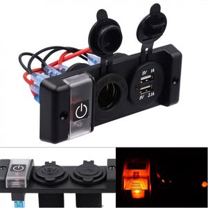 12V Waterproof 16A Dual USB Car Charger Three Bit Power Control Switch Panel Cigarette Lighter Socket Adapter Red Light Automobile