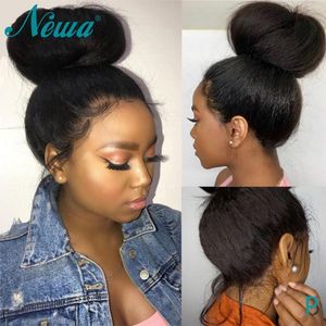 Newa Hair 360 Lace Frontal Frontal Kinky Straight Brazilian Lace Hair Hair Hair Hair Comped مع Baby 180 Remy Boods