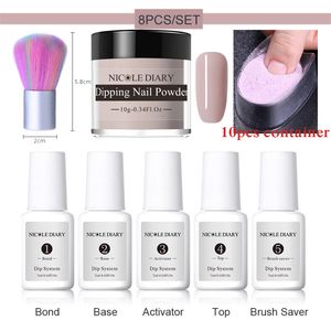 8PC / SET Dipping Nail Glitter Kits Naken Rosa Gradient Fransk Chrome Pigment Naturlig Snabbtork utan lampa Cure 6 / 4PCS