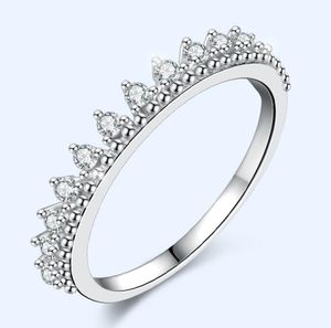 Storlek 4-10 Brand New Crown Ring Fine Smycken Real 925 Sterling Silver Eternity Party CZ Kvinnor Bröllop Förlovningsband Ring för älsklingsgåva