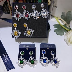 Choucong 5 Renk Zarif Çiçek Bırak küpe 5A zirkon cz 925 ayar gümüş Düğün Dangle Küpe kadınlar için Parti takı