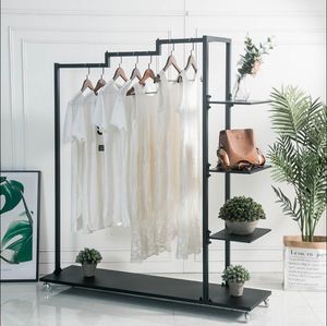 Wrought iron clothes rack Bedroom Furniture simple cloth hanger floor received push-pull mobile buy clothing pole type shelf