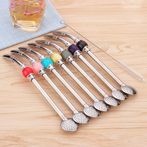 304 Stainless Steel straws Mate Tea Bombilla Gourd reusable Drinking Straws Filtered spoon straw Baby Feeding C6250