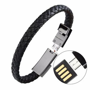 Leather Bracelet Charger Cables Type-C USB Bracelets Charge Data Charging Cable Sync Cord 22.5cm Fast Chargers for Android Phone Gift