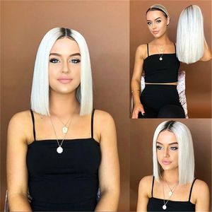 AIMISI Full Straight Synthetic Hair Wig For Black Women 20 inches Simulation Human Hair Ombre Color BOBO Wigs C102#