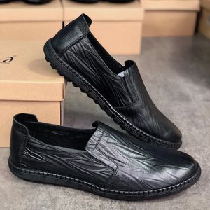 Mens Driving Shoes Soft Leather Comfortable Casual Flats Loafer Shoes Boat Slip on Rubber Sole Doug Dress Shoe Black Formal Wedding Shoes