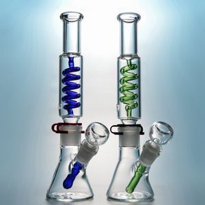 11-Zoll-Glasbecher-Bong, gefrierbarer Recycler, Dab-Rig, zum Bau einer Bong-Kondensatorspule, Glas-Wasserbongs mit diffusem Downstem, 18-mm-Schüssel