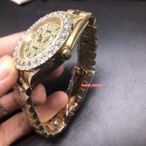 Prong conjunto diamante relógios do homem ouro diamante rosto relógio de aço inoxidável linha média relógio diamante automático mecânico fashion3485