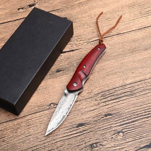 Damasco Pequeno Bolso Folding Faca VG10-Damasco Steel Ponto de Aço Lâmina Rosewood Lidar com Facas de Presente de Engrenagem EDC