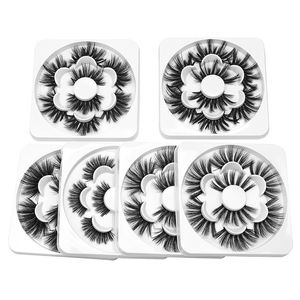 25mm Faux Mink Lashes 4 pairs False Eyelashes Lotus Flower Long Thick Multilayer 25 mm 3D Eyelash