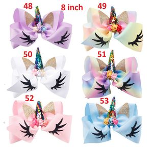 Unicorn Детские блестки Bows Bows Hairpin Jojo Siwa Угол Girl Лента Головной убор Барьерные Волосы Аксессуары Для Детей