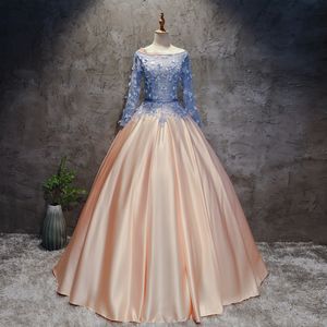 2018 Ny mode långärmad applikationer taffeta boll klänning quinceanera klänningar spets upp söt 16 klänningar debutante 15 år fest klänning bq104