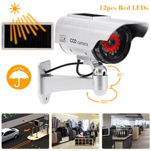 Dummy Fake IP Camera Simulation Emulational Bullet CCTV Camera Solar Powered With LED Light For Outdoor Home Security