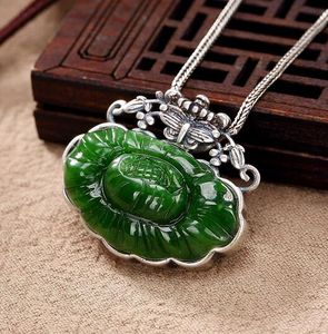 pure silver maPendant Women Fine Plant Natural Stone Chalcedony Jade Pendant Silver 925 Jewelry Vintage Thai Silver Lotus Leaves Flower SP23