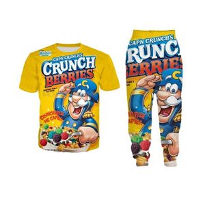 Neue Mode Damen/Herren Essen Crunch Beeren Lustiges 3D-Druck-T-Shirt + Joggerhose Lässige Trainingsanzug-Sets