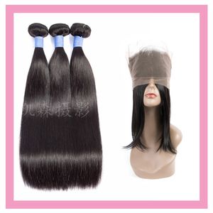 Malaysian Human 3 360 Lace Frontal With Baby Silky Straight 4 PCS Virgin Hair Extensions Wholesale Bundles