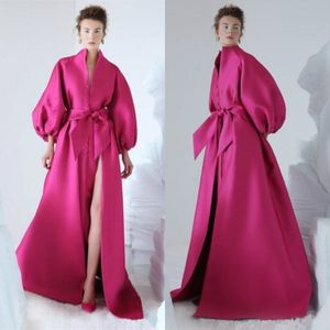 Zuhair Murad fucsia abiti da sera elegante laterale Split maniche lunghe promenade sweep treno più di partecipanti vestito convenzionale robe de soiree