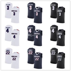 Gonzaga Bulldogs College #22 Jeremy Jones Basketball Jersey #3 Johnathan Williams #4 Mathews Mens Stitched Custom Number Name Jerseys