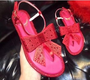 Hot Sale-Rhinestone Blingbling Big Bow Tie Gladiators Flat Heel Summer Women Sandals Prom Party Flip Flops