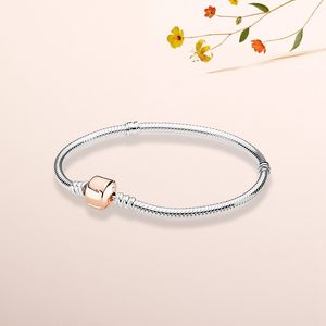 Partihandel-European Bead Snake Ben Chain för Pandora 925 Sterling Silver Plated Rose Gold Women's Tillbehör Armband med Original Box