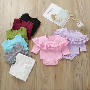 Baby Rompers Toddler Ruffle Long Sleeve Jumpsuits Newborn Triangle Onesies Infant Solid Bodysuits Kids Girls Ins Ruffle Blouse Tops AYP241