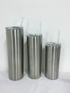 Kapak ile Sıska Tumblers ve Payet 20oz Çift Duvar Paslanmaz Çelik Vakum Düz Bardaklar Açık Yalıtım Kahve Kupalar