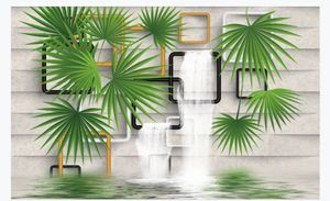 3D personalizado grande foto papel de parede mural folha Verde cachoeira fonte 3D sala de TV fundo papel de parede para paredes 3d