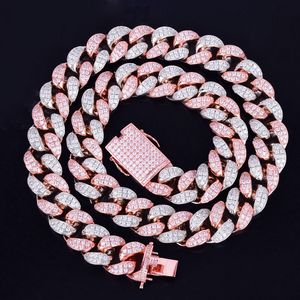 20mm schwere silberne Rose bunte Zirkon Miami Herren kubanische Halskette Halsband Hip Hop Schmuck große KUBANISCHE Kette 16