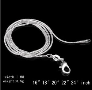 925 Sterling Silver Smooth Snake Chain Halsband Hummer Clasps Kedja Smycken Storlek 1mm 16Inch --- 24 tums halsband med kedja