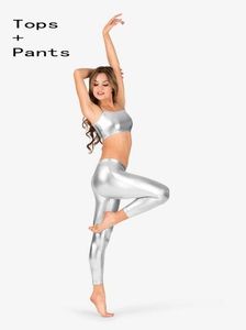Adult Low Waist Metallic Ankle Dance Leggings for Women Shiny Lycra Pants Stage Jazz Performance Costumes