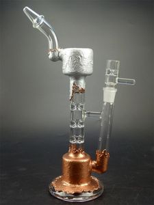 Unique Glass Water Pipes Bong Hookahs 3Layer Honeycomb Filters Tobacco Oil Dab Rigs 10.6Inch Gold Base Silver Heady Smoking