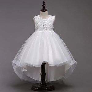 Detaliczna odzież dziecięca nowa projektant dziewczyna sukienki haft koronki party sukienka dziewczyny biały, różowy z muszką sukni balowej wydajność księżniczki sukienka