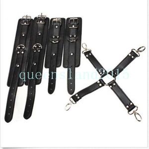 Faux Läder Bondage Cross Hog Slips Handbojor Avtagbar Wrist Ankel Cuffs Restraint Set A876