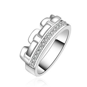 EPACTET DHL Plated Sterling Silver Geometric Cyrkon Ring DHSR602 US Rozmiar 7; Moda damska 925 Srebrna płyta Trzy kamienne pierścienie Biżuteria