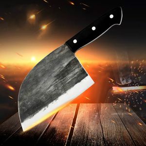 Нож поварской Full Tang Sharp High Carbon Steel Убойный Мясо Кливер Кусочек Butcher Разделочные овощи нож ручной кованые Ножи кухонные