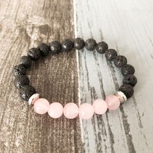 Healing Crystals Wrist Mala Beads Tennis bracelet Women bracelets RoseQuartz & Volcanic Lava Yoga