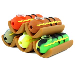 3.8inch Spoon silicone Pipe Hot dog smoking pipes Handmade Oil Burner Pipe with Hots Dogs Style Smoke Accessories