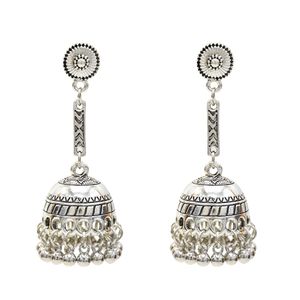 Böhmen Vintage Indian Silber Gold Pated Zamak Bells Quasten Ohrringe für Frauen Ethnische Jewelly