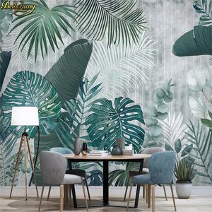 beibehang Custom wallpaper Nordic hand-painted tropical plants leaves modern minimalist TV background wall painting 3d wallpaper