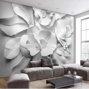 цветочные обои современная минималистская атмосфера 3D стерео рельефные цветочные обои телевизор диван фон стены